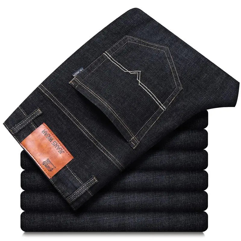 Spring Men Light Luxury Stretch Slim Fit Denim Pants Comfortable Soft Business Fashion Straight Casual Jeans Autumn Brand Clothi