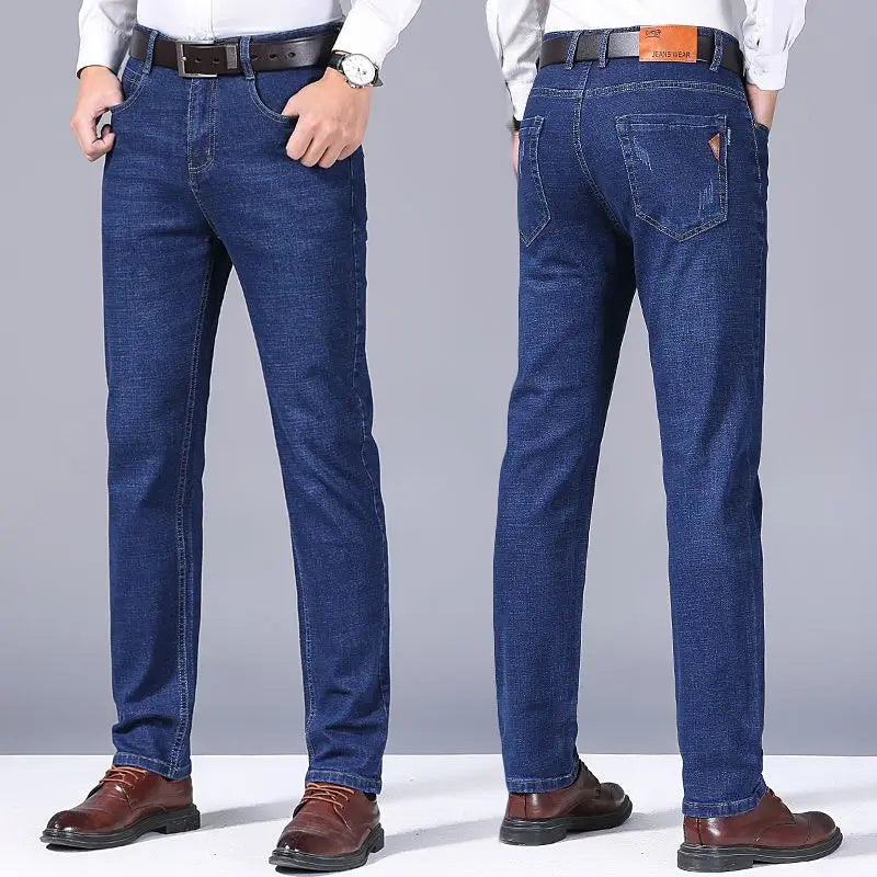 Spring Men Light Luxury Stretch Slim Fit Denim Pants Comfortable Soft Business Fashion Straight Casual Jeans Autumn Brand Clothi