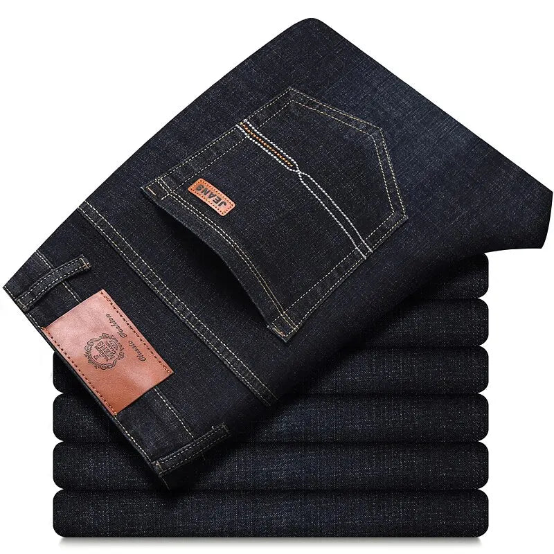 Spring Men Light Luxury Stretch Slim Fit Denim Pants Comfortable Soft Business Fashion Straight Casual Jeans Autumn Brand Clothi