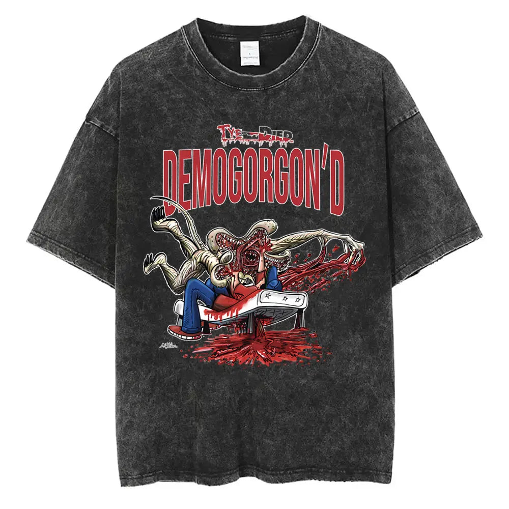 Washed Vintage The Demogorgon Cannibal Flower Monster Graphic T-shirt Eddie Munson T Shirts Men Women Casual Oversized T-shirts
