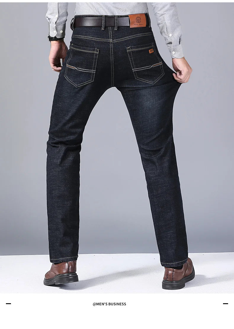 Spring Men Light Luxury Stretch Slim Fit Denim Pants Comfortable Soft Business Fashion Straight Casual Jeans Autumn Brand Clothi