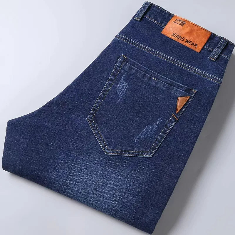 Spring Men Light Luxury Stretch Slim Fit Denim Pants Comfortable Soft Business Fashion Straight Casual Jeans Autumn Brand Clothi