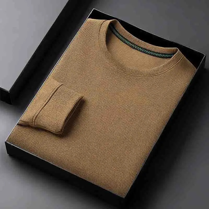 2026 New Arrival Men's Basic Solid Crew Neck Sweater Breathable Long Sleeve Knit Pullover