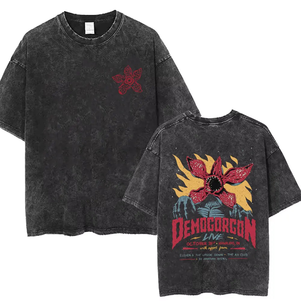 Washed Vintage The Demogorgon Cannibal Flower Monster Graphic T-shirt Eddie Munson T Shirts Men Women Casual Oversized T-shirts